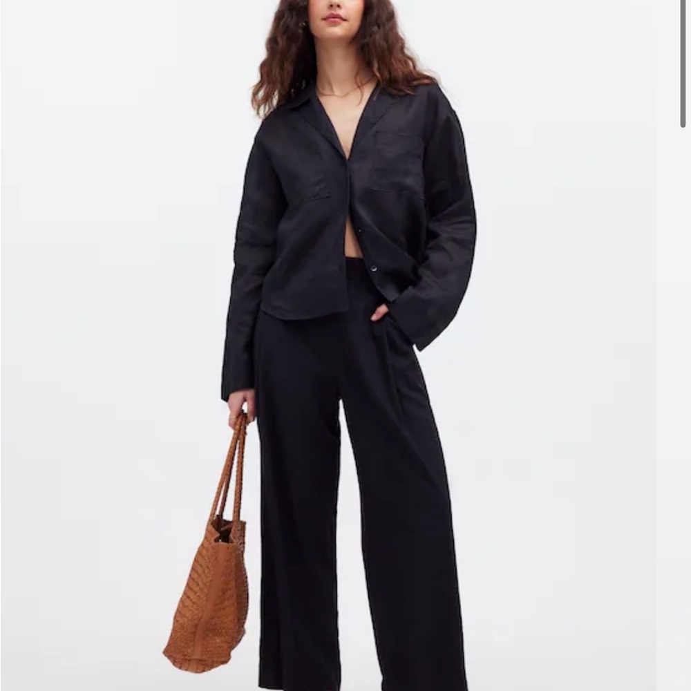 NWT Madewell Petite Pull-On Straight Crop Pants in Linen Blend